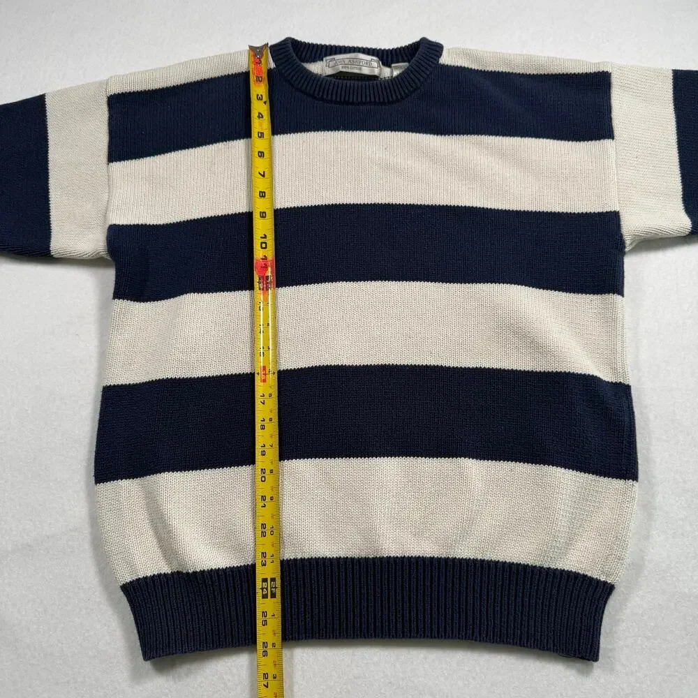 Vintage John Ashford striped oversized knit cotton crewneck sweater size large
